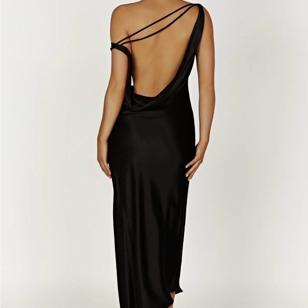 Yvette Slip Maxi Dress With Asymmetrical Hem - Black MESHKI